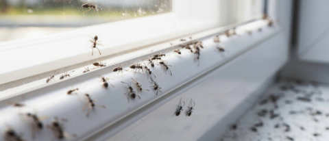 Window sill with ants