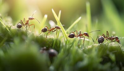 ants in blades of grass