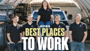 people in truck and sign stating Best Places to Work