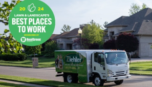 Truck on street with "best places to work" logo