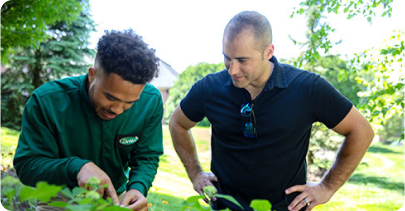 Z-team member and client looking at landscape